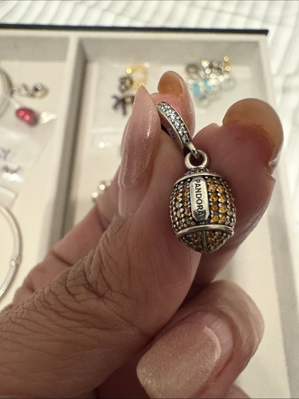 Pandora Silver Dangle Charm with Yellow and Gold Pavé